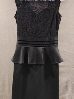 Classic Black Lace Peplum Midi Dress - Women